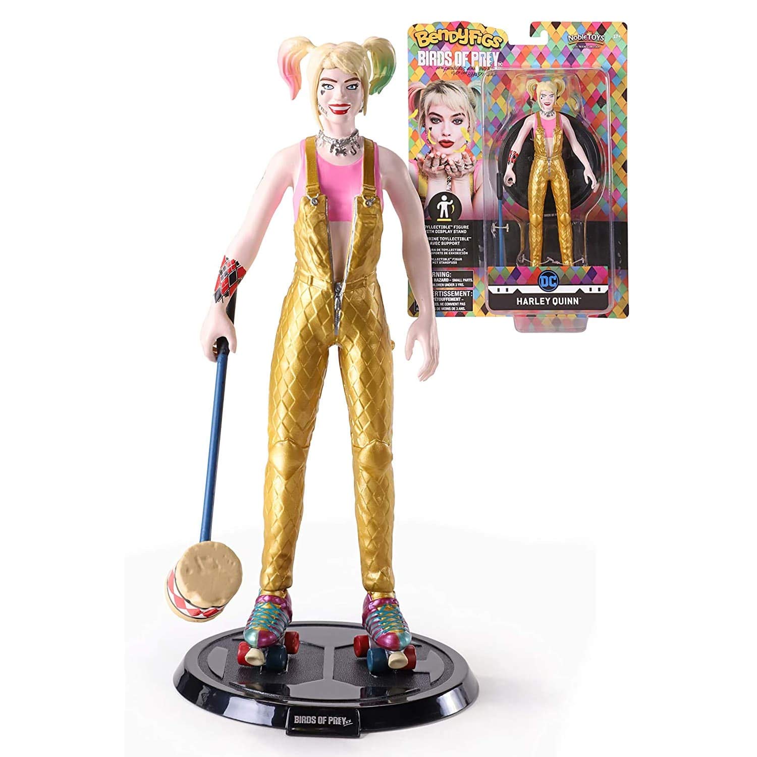 BendyFigs The Noble Collection DC Comics Harley Quinn - 7.5in (19cm) Noble Toys Bendable Posable Collectible Doll Figure With Stand
