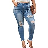LALAGEN Women 2026 Plus Size Skinny Jeans Stretchy High Waisted Ankle Jean Destroyed Ripped Denim Pants 1X-5X