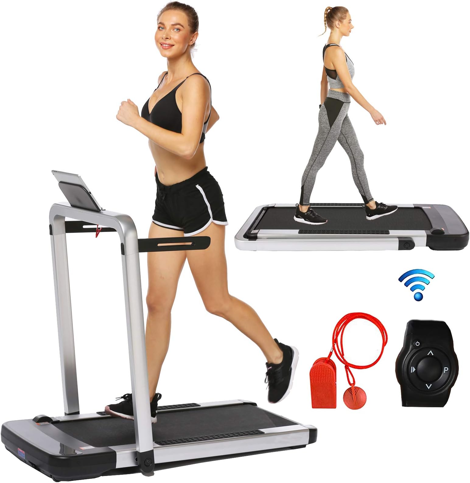 2 in 1 Under Desk Folding Treadmill,Electric Motorized Portable Pad Treadmills Walking Jogging Running Exercise Fitness Machine with Remote Controller App Control and LED Display for Home Gym