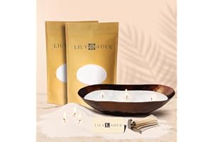 LILY LADUE Candle Refill Kit - 2Lb/32Oz Pearled Candles Sand and Wicks (48) and Hammered Bronze Holder, Reusable Unique Sand Candles with Wicks for Candle Making, Bulk Unscented Pearl Wax Beads