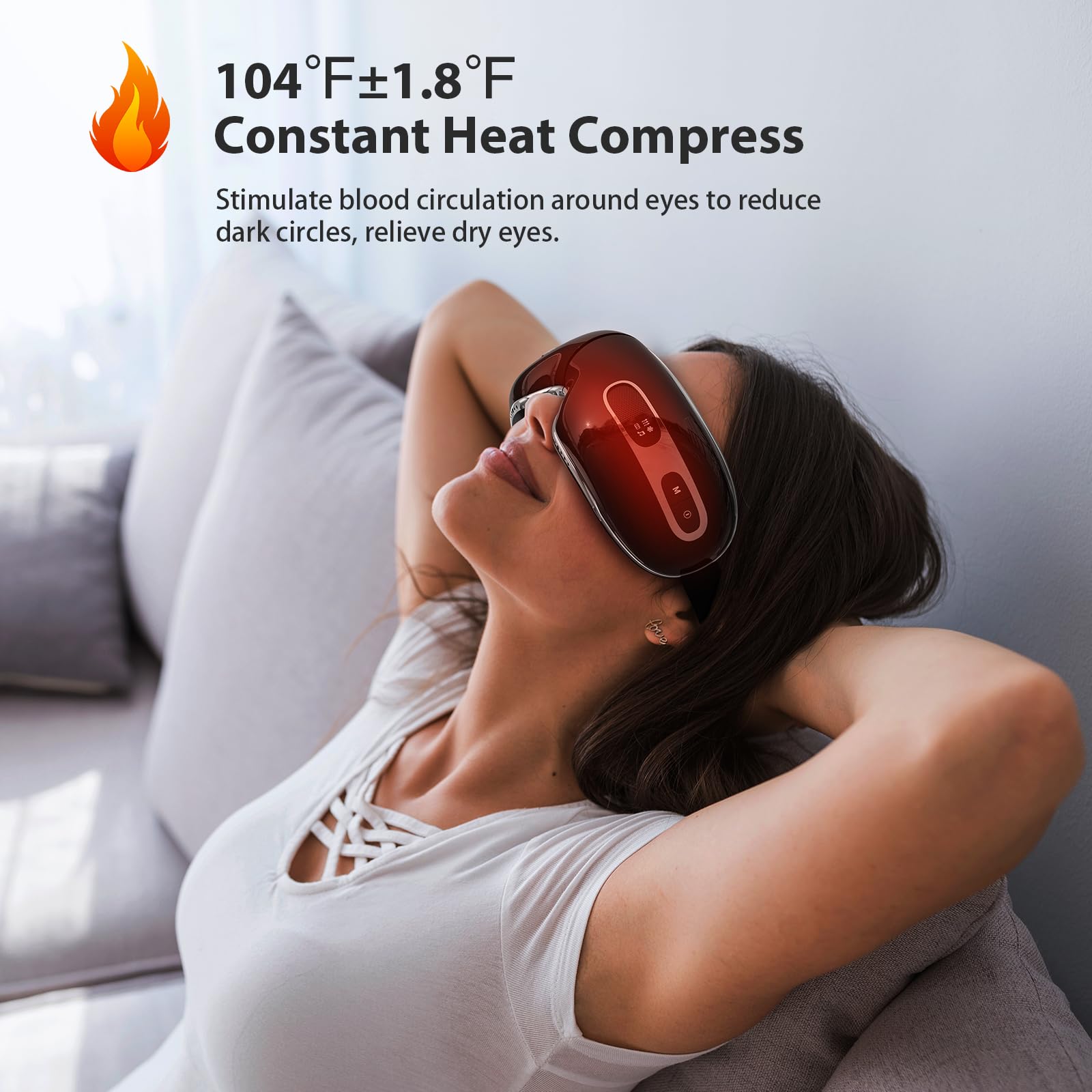 Fmlave Eye Massager with Heat and Cooling for Migraines, Dry Eyes, Dark Circles, Rechargeable Bluetooth Music Heated Eye Mask Massager Improve Sleeping - Great Gifts for Woman and Man (Black)