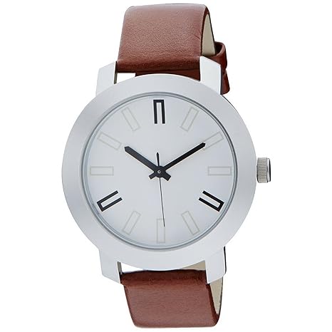 Men Synthetic Leather Round Brown Analogue Wrist Watch