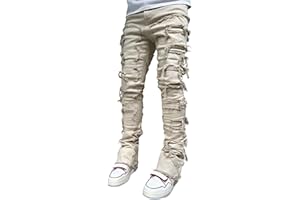 Mens Skinny Straight Leg Jeans Mid Rise Ripped Stretch Denim Pants Y2k Casual Jeans for Men