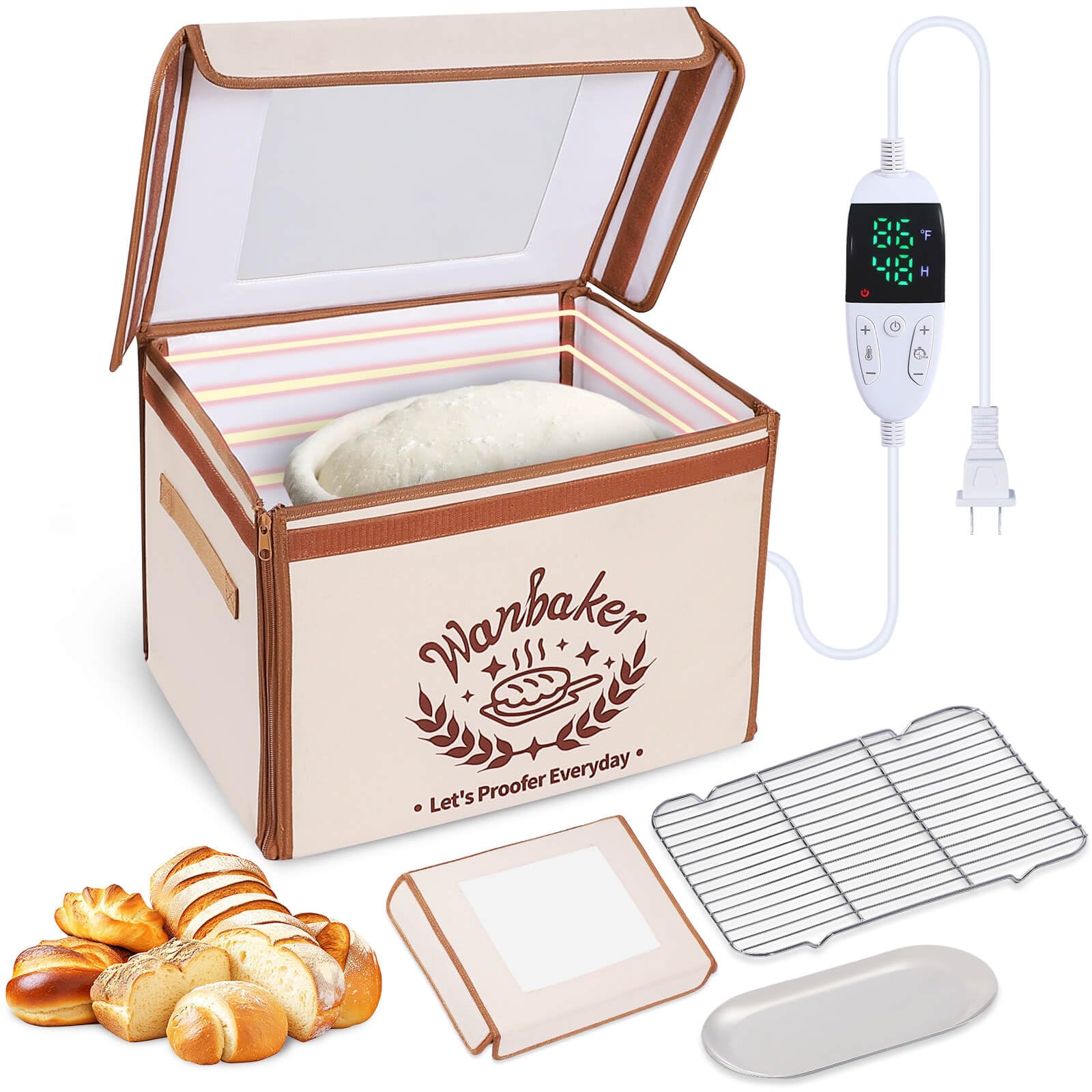 Photo 1 of Folding Bread Proofing Box 68-131? Temp Control & 99H Timer, Wanbaker Dough Proofer Box for Sourdough, Bread Baking, Pizza, Yogurt, Kombucha 6-Layer Fabric