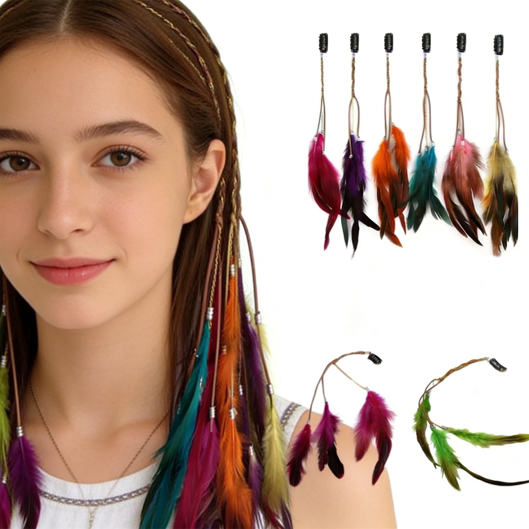 8 PCS Feather Hair Clips, Handmade Boho Hair Extensions, Bohemian Hippie Hairpin Headdress Accessories for Women Girls, DIY Colorful Hair Pieces for Party, Carnival, Photography