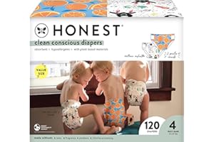 The Honest Company Clean Conscious Diapers | Plant-Based, Sustainable | Space Travel + Orange You Cute | Super Club Box, Size 4 (22-37 lbs), 120 Count