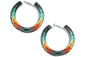 KANGURAH Handmade tribal Long Fringe native glass seed beads beaded earrings