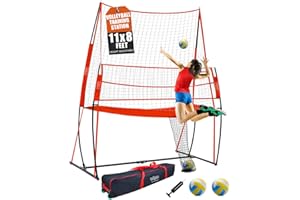 LOMGWAYS Volleyball Training Net System|Adjustable Volleyball Practice Net Station with Wheeled Carry Bag,2 Volleyballs |Great for Hitting,Serving,Dunking Drills,Easy Assembly