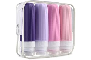 Mrsdry Travel Bottles for Toiletries, Tsa Approved 3oz Portable Travel Bottles, BPA Free Leak Proof Squeezable Silicone Travel Size Containers, Travel Accessories with Clear Toiletry Bag (4 Pack)