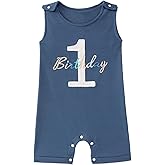 Ritatte Baby Boy 1st Birthday Outfit One Birthday Embroidery Romper Sleeveless Jumpsuit Cute Summer One Year Old Overalls