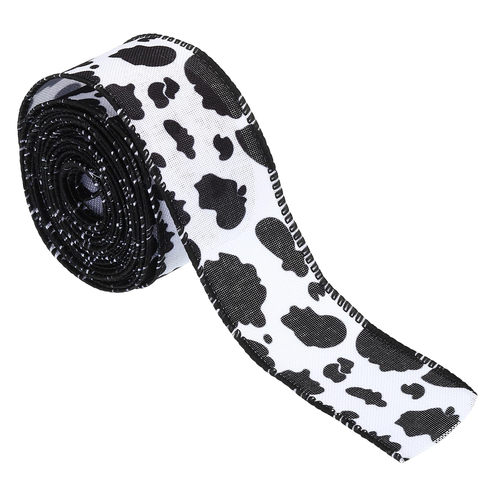 PATIKIL 5 Yards Ribbon for Gift Wrapping, 1pcs 40mm (1.57inch) Cow Print Ribbons for Crafts Thin Ribbon for Wedding Decoration Gifts Home Coming-Mum Hat Bow, Black White