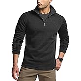 CQR Men's Thermal Fleece Quarter Zip Sweater, Outdoor Lightweight Long Sleeve Pullover, Casual Mock Neck Polo Sweaters