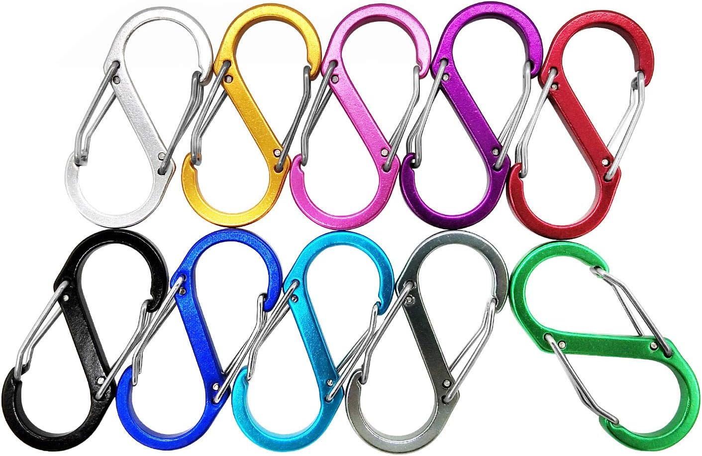 Nanaborn Carabiner Lightweight Aluminum Alloy S-Type Dual Locking Clips Keychain for Hiking Backpack Outdoor Camping Buckle(10pack): Sports & Outdoors