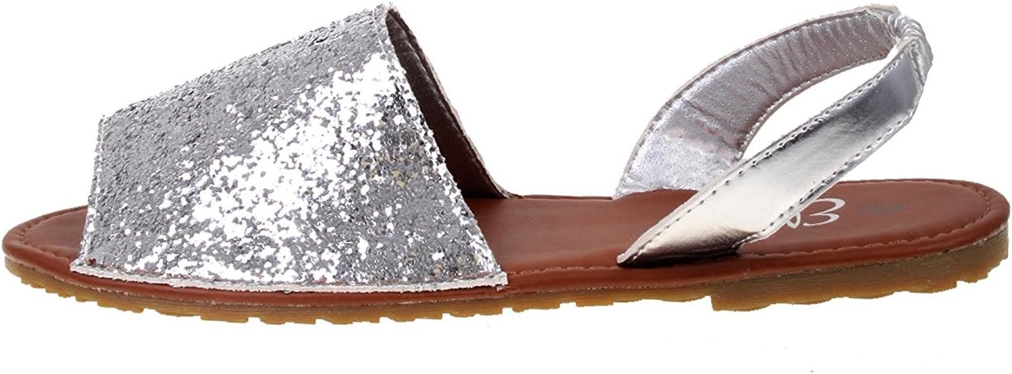 Ladies Women's Glitter Slingback Flat Menorcan Open Toe Spanish Sandals Beach Summer Sandals Shoes Size 3-9