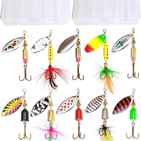 10pcs Fishing Lure Spinnerbait Bass Trout Salmon Hard Metal Spinner Baits Kit With 2 Tackle Boxes By Tbuymax - 