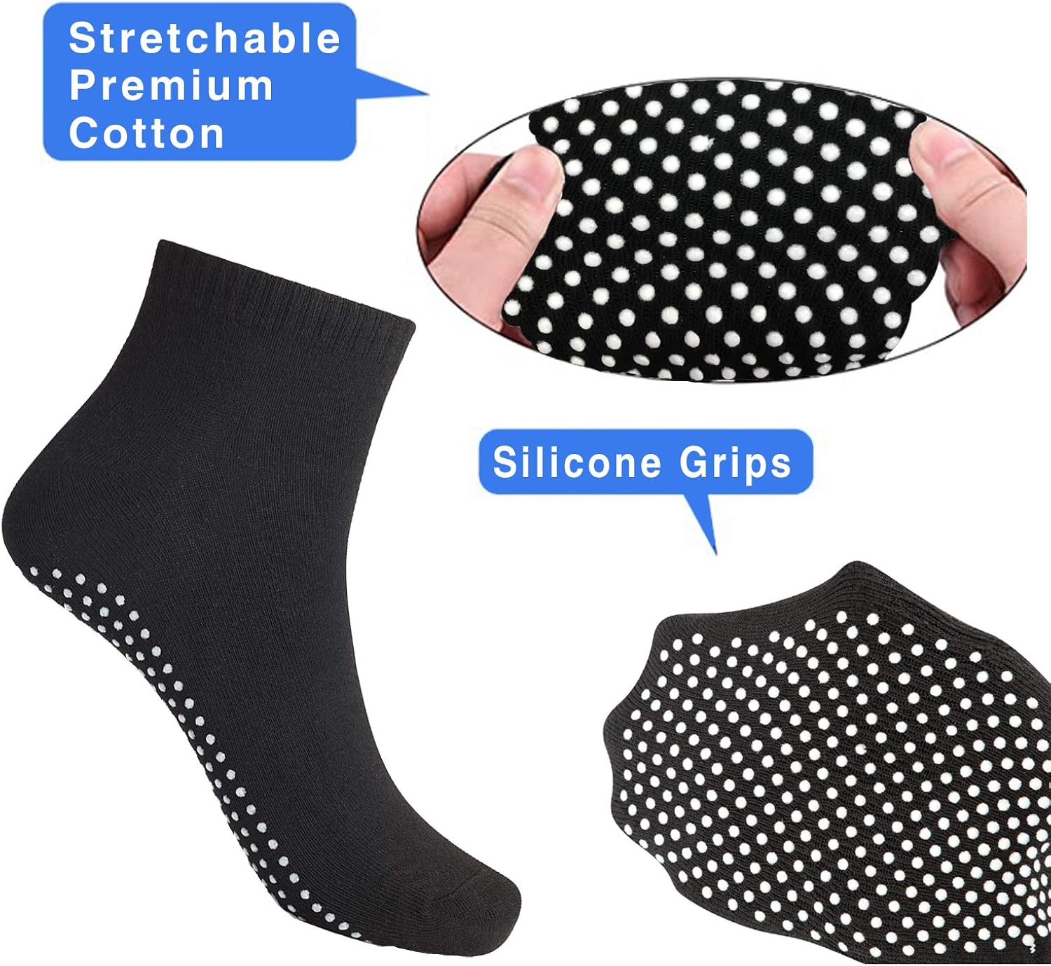 Anti Slip Non Skid Cotton Socks,4 pairs Unisex Grip Socks for Yoga Home Workout Barre Pilates Hospital Adults Men Women, Black(2 Pairs)+gray(2 Pairs), M (6-9.5): Clothing