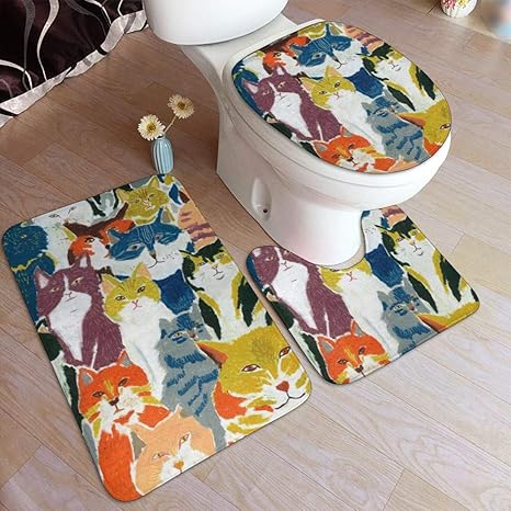 Amazon Zetena 漫画 動物 かわいい イラスト 3ピースバスルームマットセット トイレマット 滑り止め 足元マット 装飾 耐摩耗 抗菌 洗面所 滑り止め オシャレ シンプル 洗濯可能 トイレマット タンクカバー ホーム キッチン オンライン通販