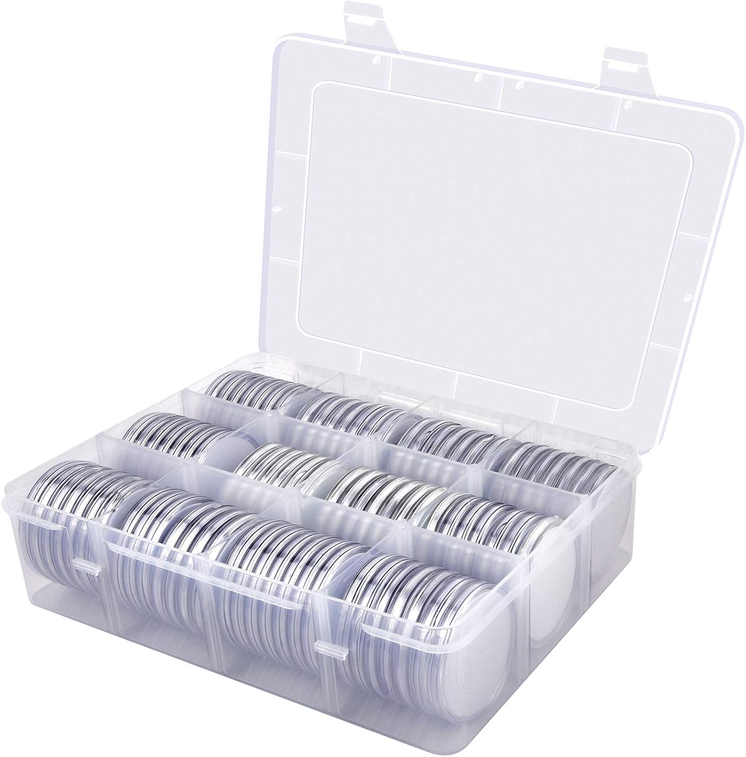 84 Pieces 46 mm Coin Capsules, with Foam Gasket and Plastic Storage Organizer Box, Coins Holder Collector Case for Coin Collection Supplies 6 Sizes (20/25/27/30/38/46mm) - Transparent : Office Products