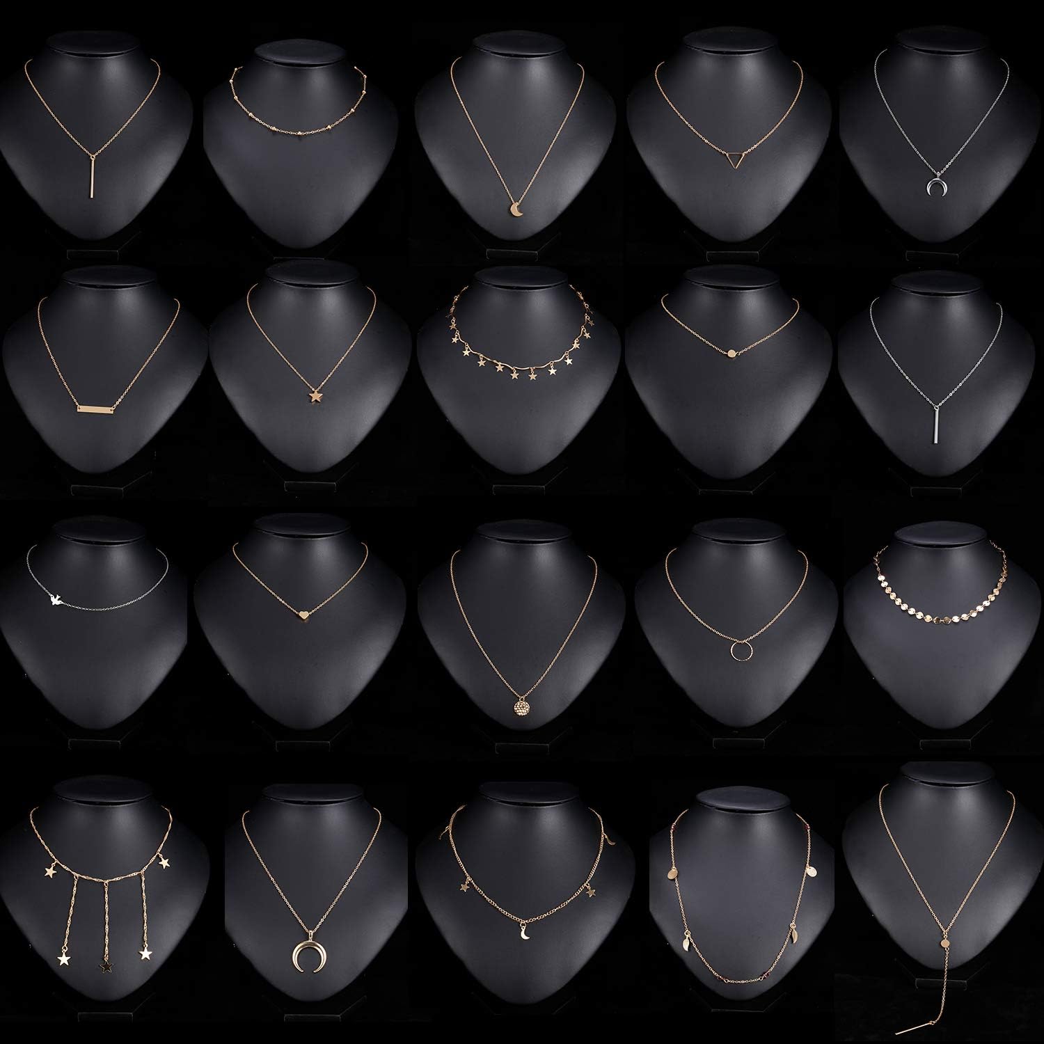 20 PCS Multiple DIY Layered Choker Necklace for Women with Sexy Coin Moon Star Multilayer Choker Chain Y Necklaces Set Adjustable Gold Silver Bar Pendant Y Necklace for Teens Girls Women (20 PCS): Clothing