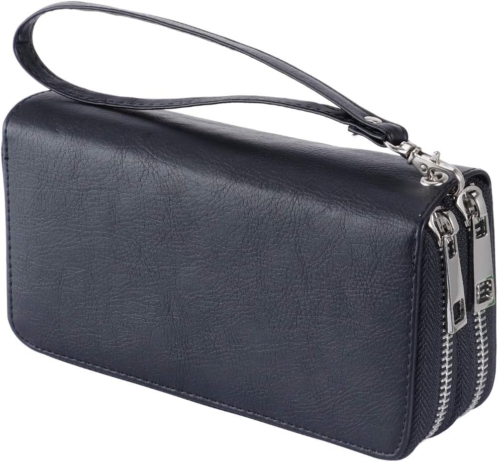 Women's Double Zipper Wallet Large Clutch Cellphone Bag with Wristlet and ID Window