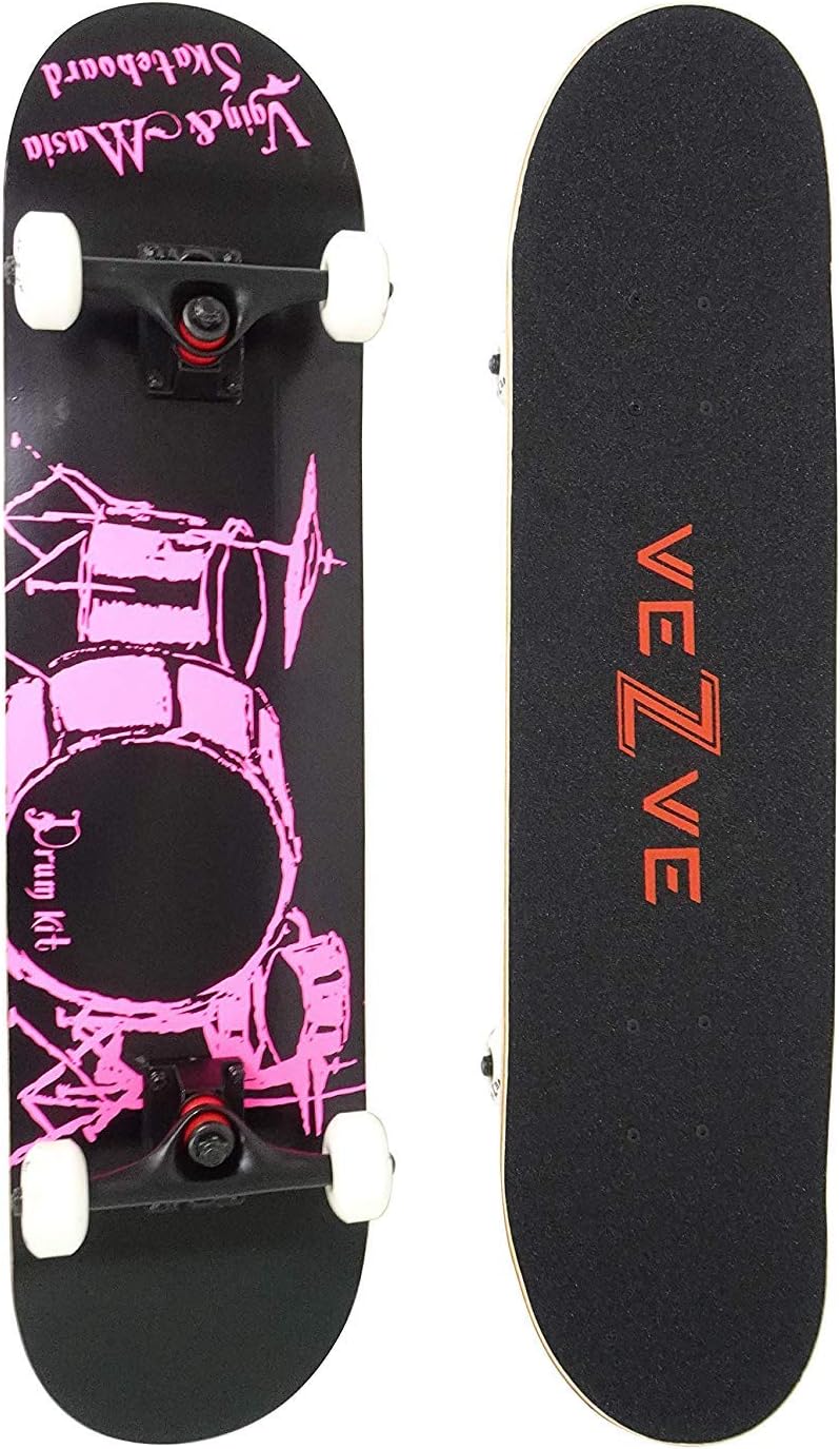 veZve Skateboard Pro Complete 31 inch Skateboard Maple Wood Double Kick Tricks for Teens Adults Beginners 220lb