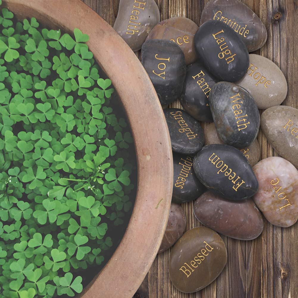 BigOtters Engraved Inspirational Stones,25 Different Words Encouragement Stones Amulets Gift Stones for Friends and Family