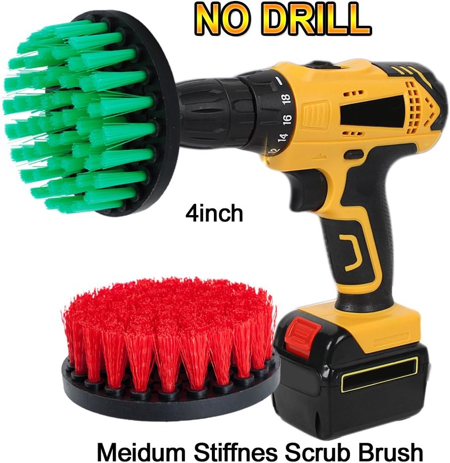 OxoxO Drill Brush, 4 inch Medium Stiffness Power Scrubbing Brush Drill Attachment for Cleaning Showers Tubs, Bathrooms, Tile