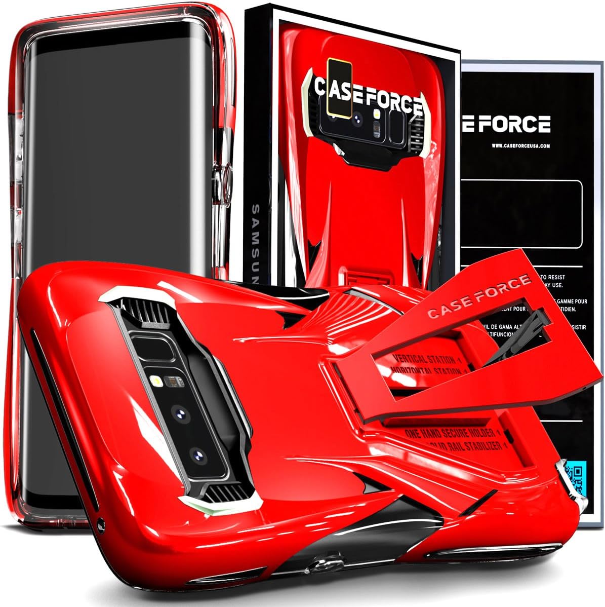 CASE FORCE Note 8 Case [Velocity Series] Best Ultimate for Girls Women Men, Kickstand Heavy Duty Military Grade Drop Protection,Clear TPU Unique Custom Design Cover (Force Red [Special Edition])