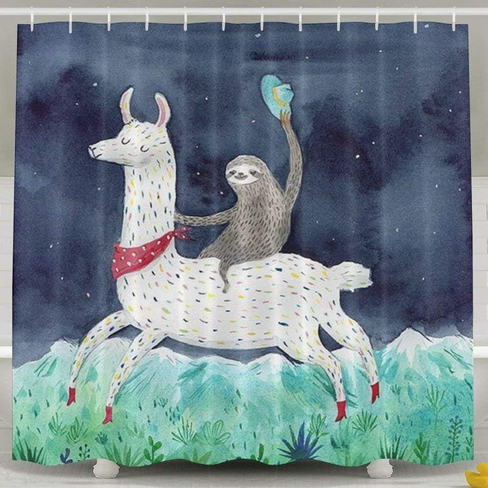 Decams Sloth Riding Llama Shower Curtain,Waterproof Polyester Shower Curtain Sets For Men/Women