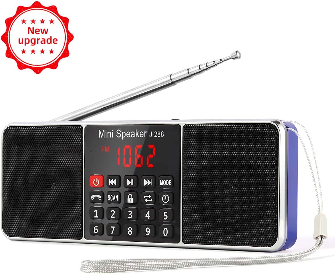 PRUNUS J-288 Bluetooth AM FM Radio Small Digital Portable Radio with Sleep Timer, Power-Saving Display, Ultra-Long Antenna, AUX Input & USB Disk & TF Card MP3 Player(Blue): Electronics