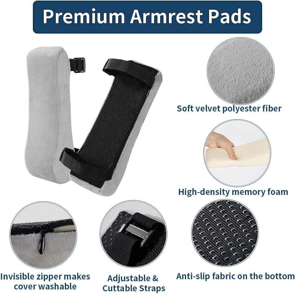 Memory Foam Arm Rest Office Chair Armrest Pads and Elevated Sloped Armrest - Universal Cushion Covers for Armrest and Elbow Relief (2 Pad Set) Gray : Office Products