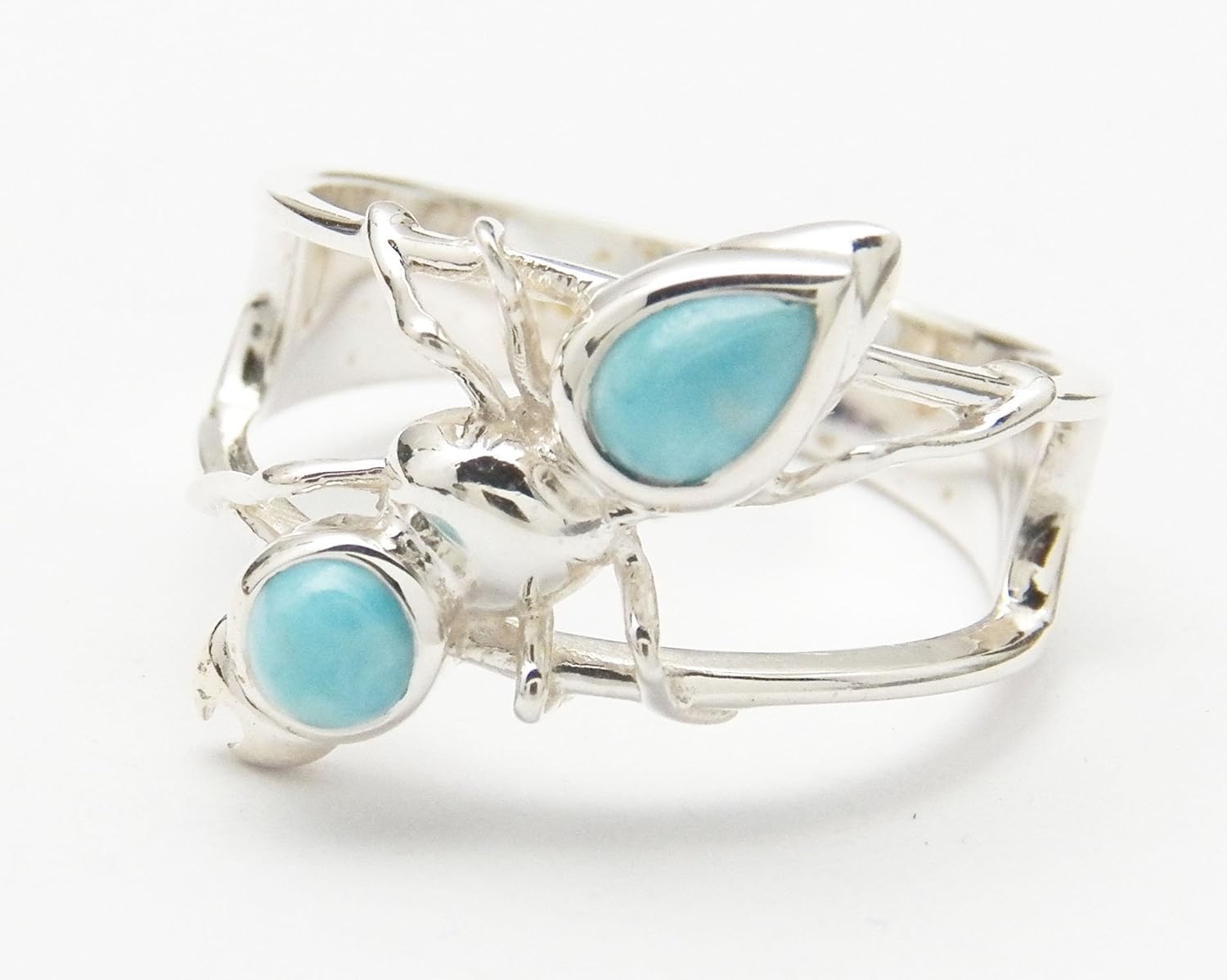 Amazon Com Fundamental Rockhound Products Larimar 2 Stone Gemstone Sterling Silver Ring Size 8 Handmade