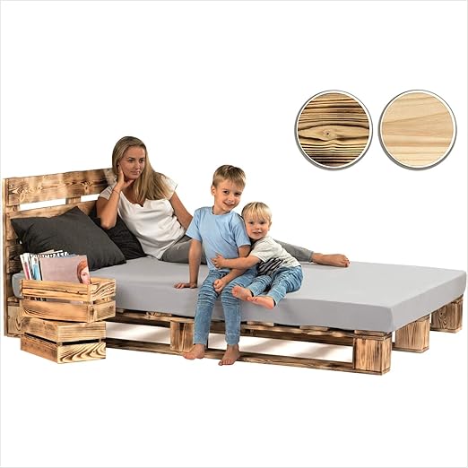 Sunnypillow Palettenbett Mit Kopfteil 140 X 200 Cm Holzbett Bett Aus Paletten Palettenmobel Geflammt Vintage Europalette Amazon De Kuche Haushalt