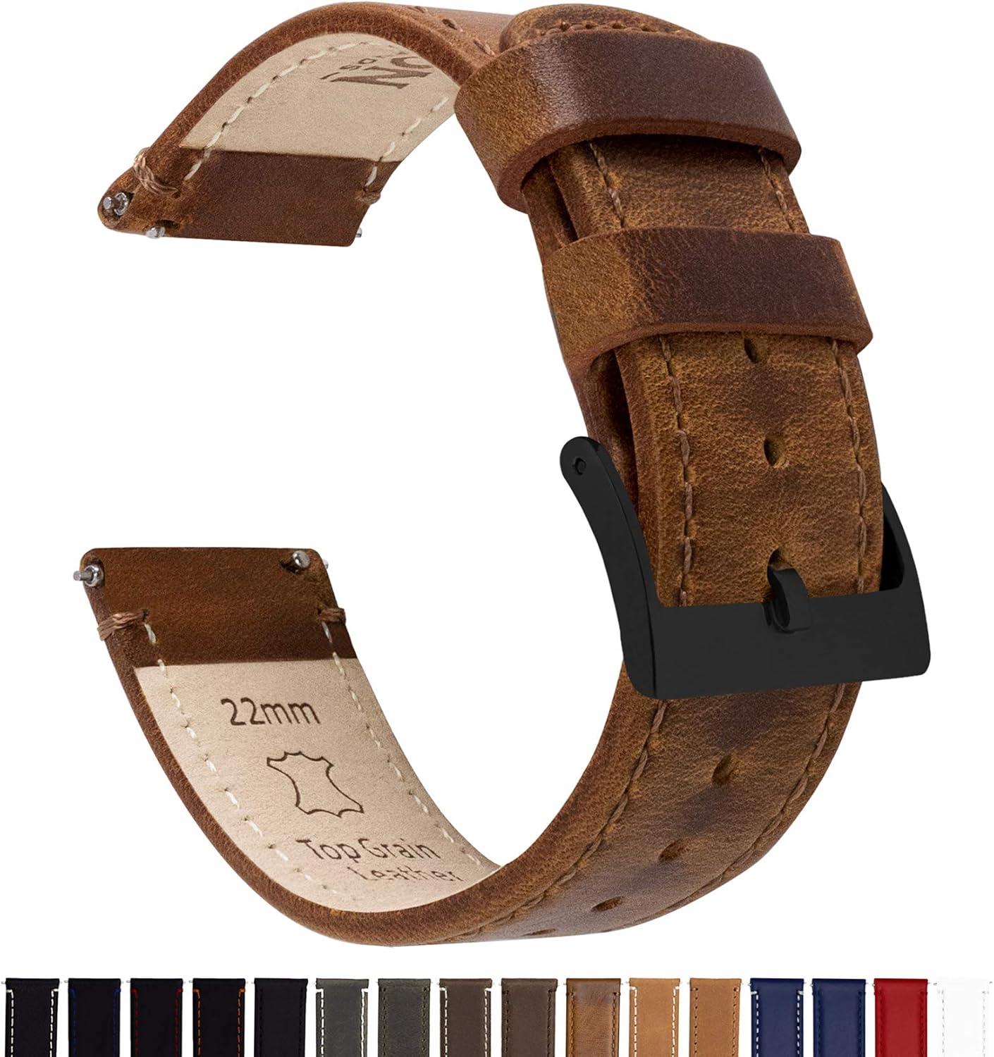 Barton Quick Release - Top Grain Leather Watch Band Strap - Choice of Width - 16mm, 18mm, 19mm, 20mm, 21mm 22mm, 23mm or 24mm | 