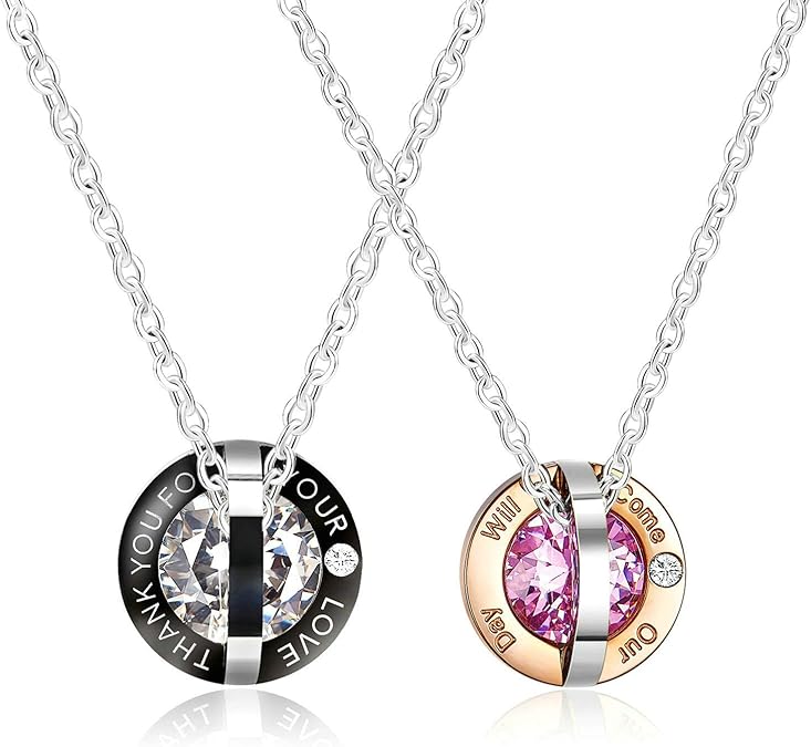 Aienid Titanium Necklace for Men and Women with Cubic Zirconia