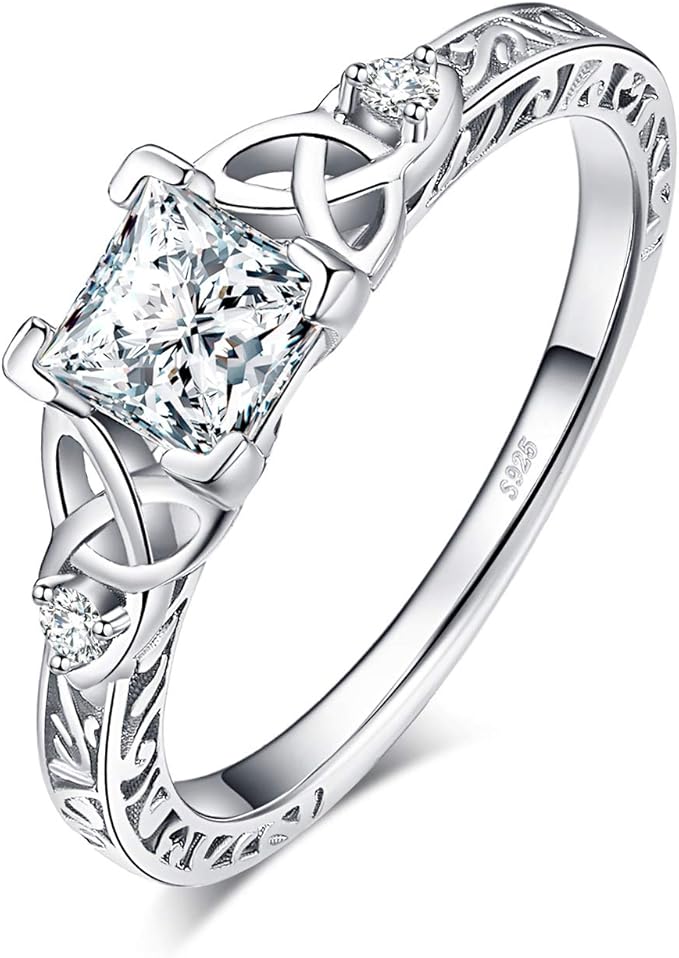 JewelryPalace Vintage Celtic Knot Engagement Rings for Women, White