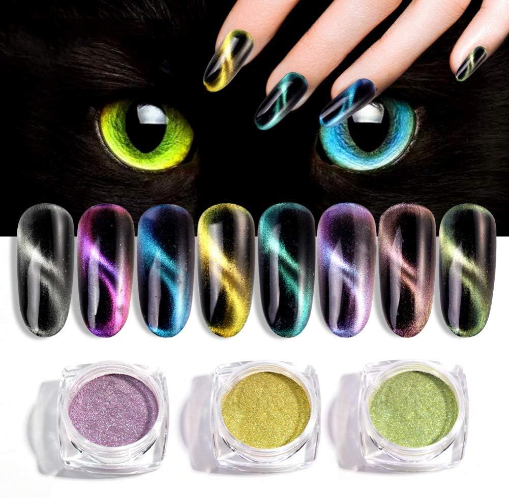 Reddhoon 8 Colors 3D Cat Eye Nail Powder Magic Mirror Effect Magnetic Nail Powder Manicure Nail Art Pigment
