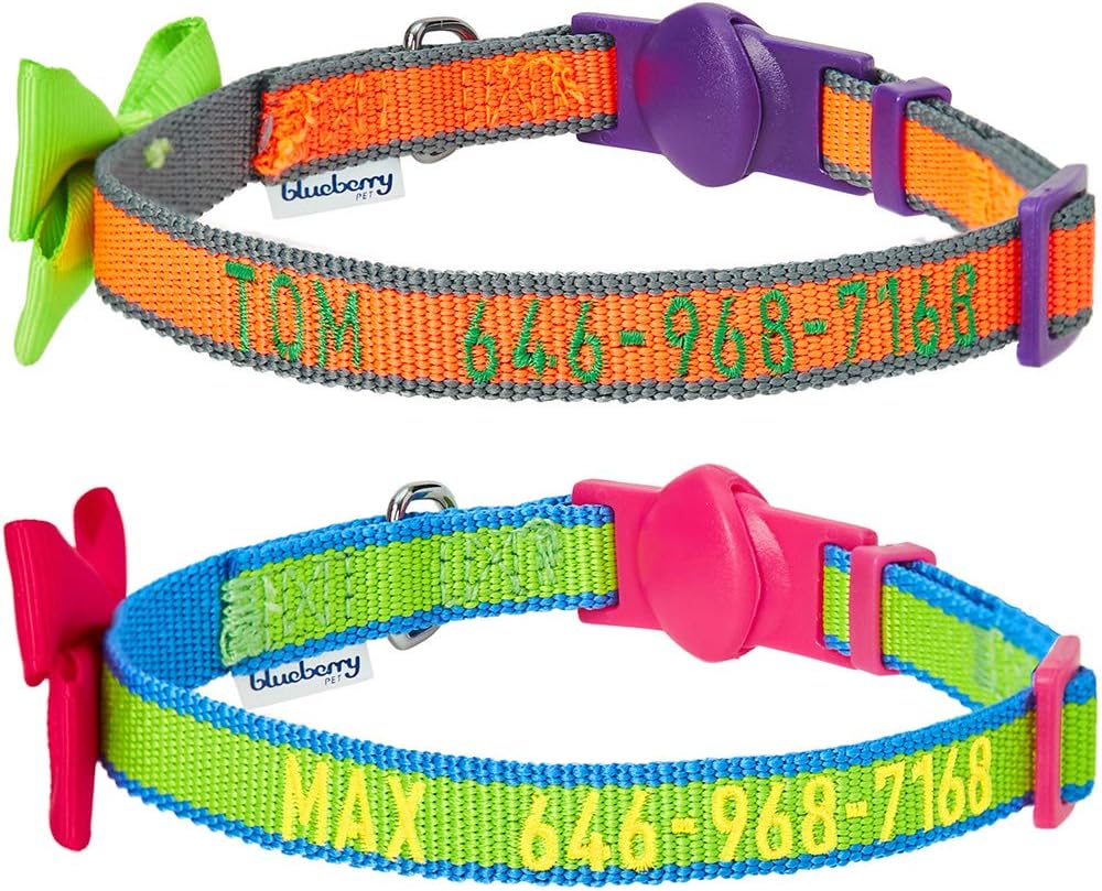 Blueberry Pet 3 Patterns Classic Solid or Love Peace Breakaway Cat Collars, with Personalization Options