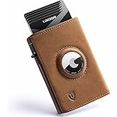LORZOR AirTag Wallet - Full Grain Leather, Mens Minimalist Wallet with Apple Air Tag Holder, Slim Smart Pop up Card Case, ID Window, RFID Blocking, Front Pocket (AirTag Not Included)