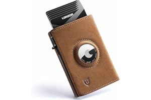 LORZOR AirTag Wallet - Full Grain Leather Handcrafted, Minimalist Wallet for Men with Apple Air Tag Holder, RFID Blocking, Slim Smart Trifold Pop up Card Case, Front Pocket（AirTag Not Included）