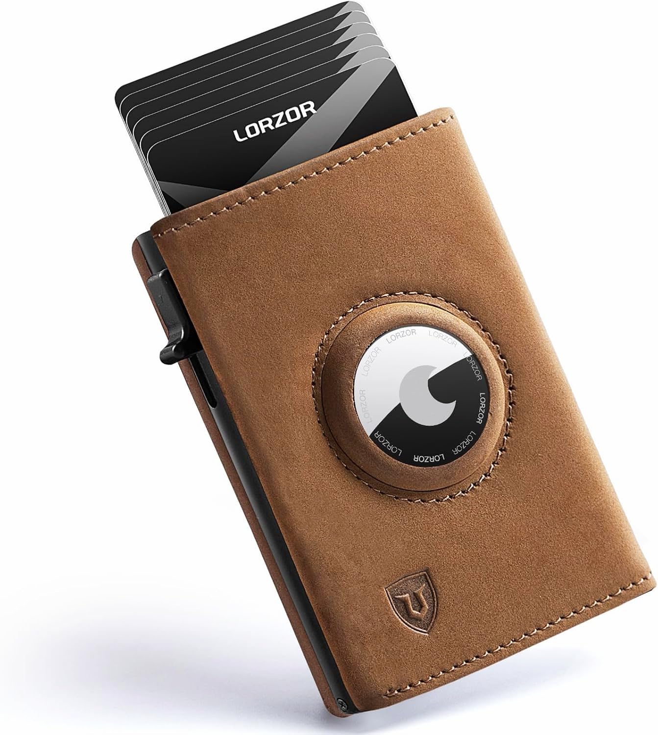 LORZOR AirTag Wallet Full Grain Leather, Mens Minimalist Wallet