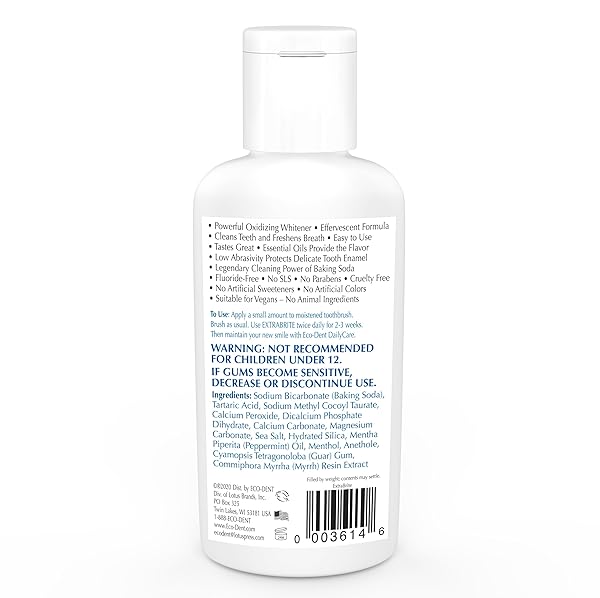ECO-DENT EXTRABRITE BAKING SODA TOOTH POWDER, MINT – SLS & FLUORIDE-FREE TOOTHPASTE POWDER WITH OXIDIZING CALCIUM PEROXIDE, WHITENING TOOTHPASTE ALTERNATIVE + DAILYRINSE SINGLE-USE PACK