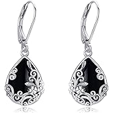 Black Onyx Earrings 925 Sterling Silver Black Onyx Dangle Drop Earrings Filigree Jewelry Gift for Women Girls