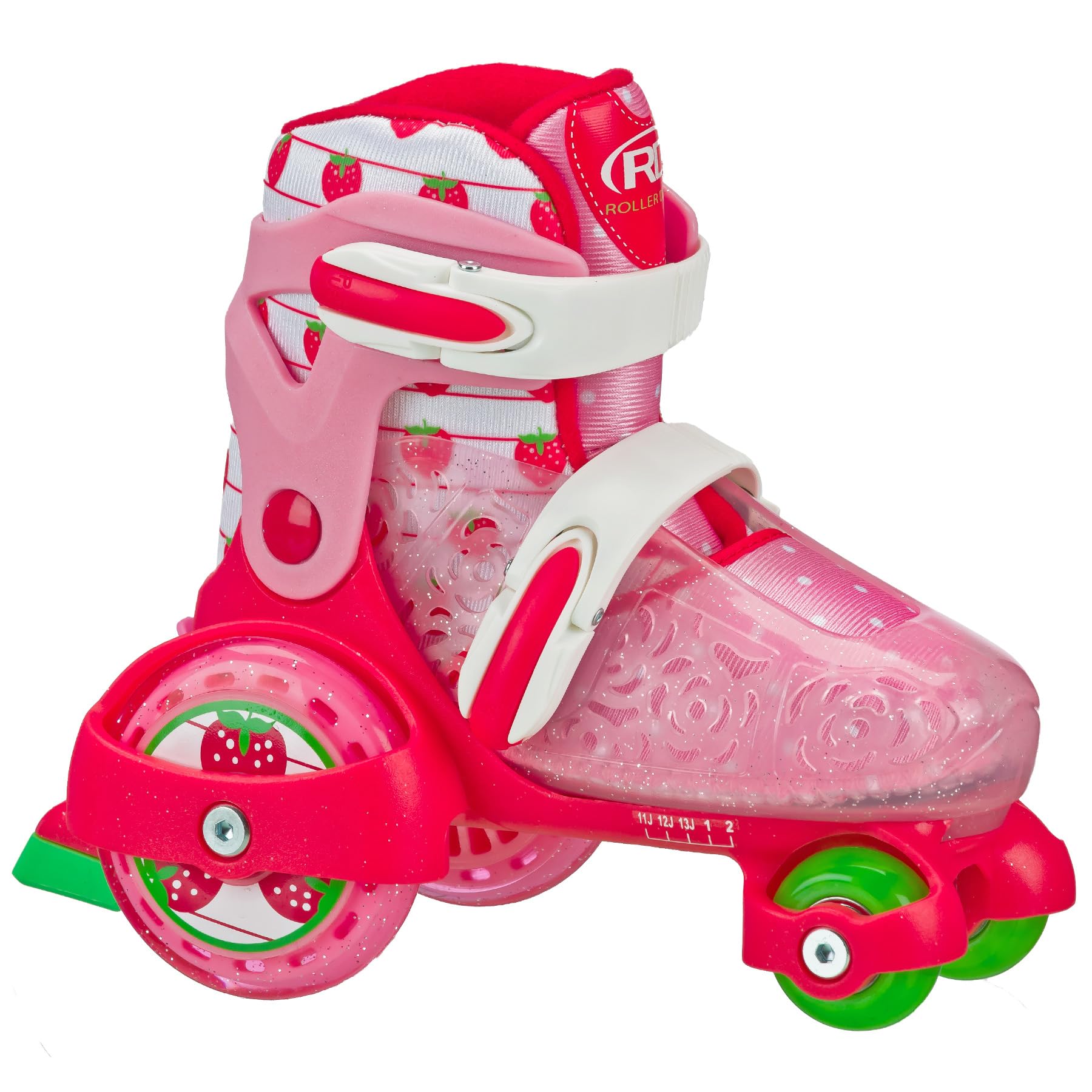 Roller Derby Fun Roll Adjustable Roller Skates for Beginners, Boys & Girls, Strawberry, Small (7-11) Image Roller Derby Fun Roll Adjustable Roller Skates for Beginners, Boys & Girls, Strawberry, Small (7-11) Image