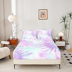 Erosebridal Tie Dye Fitted Sheet Full Purple Tie
