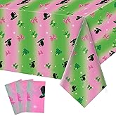 Tiamon 3 Pcs Pink and Green Party Decorations 54 x 108 Inch Witch Plastic Tablecloth Waterproof Gradient Shiny Bow Rectangle Table Cover for Halloween Witch and Princess Birthday Baby Shower Supplies