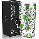 Onebttl Mahjong Gifts for Women/Men, Funny Gifts for Mahjong Lovers, 20oz (590ml) Insulated Stainless Steel Cup, Birthday, Christmas -White
