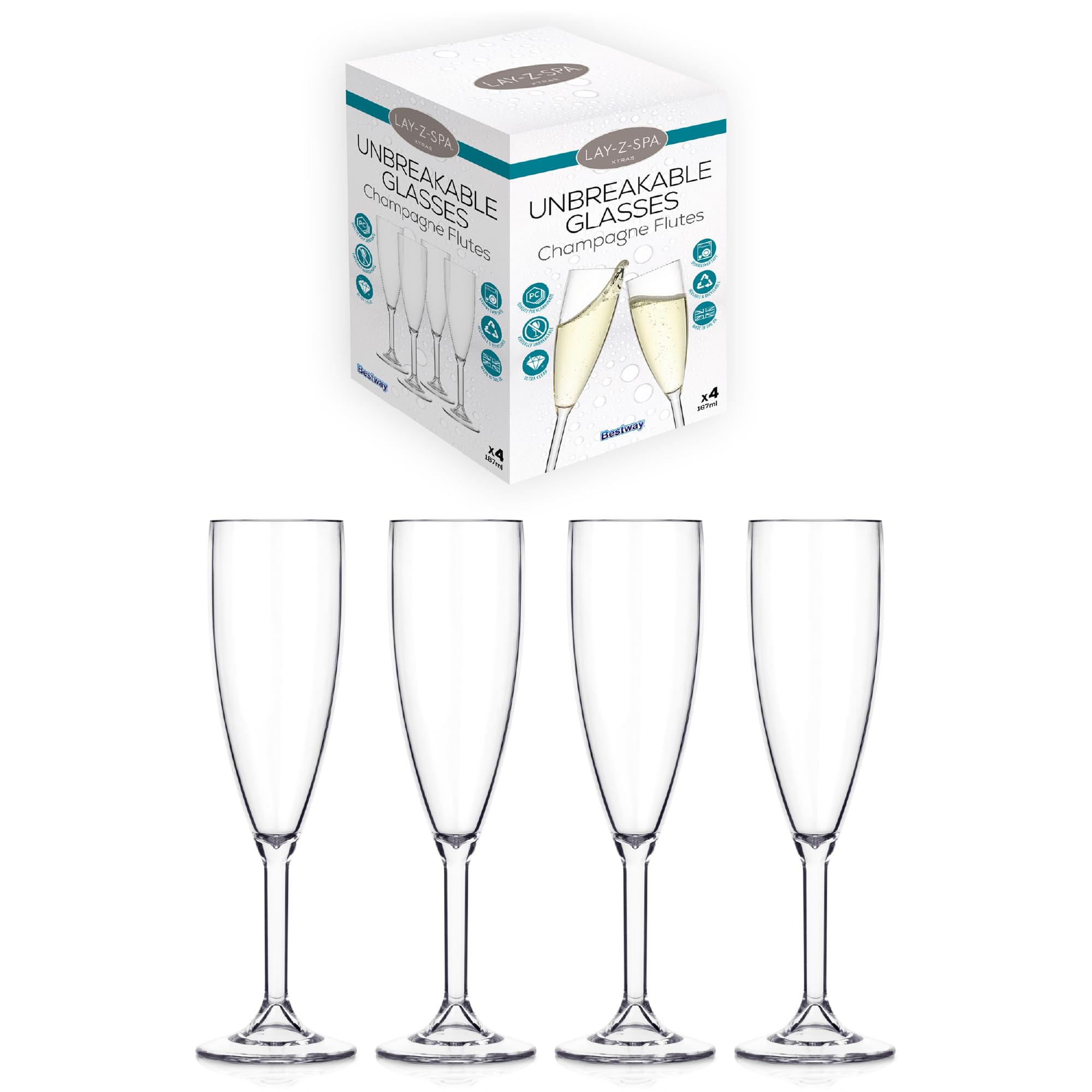 Lay-Z-Spa Reusable Plastic Poly Carbonate Champagne Flutes for Hot Tub