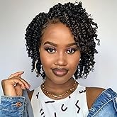 ZRQ Short 8 Packs Pre-twisted Bob Passion Twist Crochet Hair with Curly Ends 6 Inch Pre looped Black Passion Twists Hair 12 Roots/Pack Synthetic Bohemian Crochet Braids Hair for Black Women 1B#