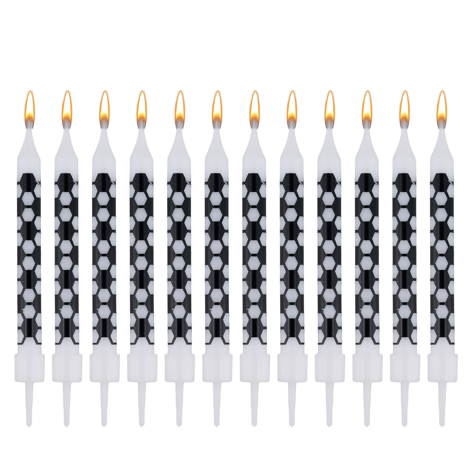 Photo 1 of 12pcs Black and White Checkered Flag Candles, Soccer Party Birthday Candles Charm Racing Cars Themed Candle for Sports Fans Birthday Wedding Cake Decoration Victory Sports-Themed Kids Supplies